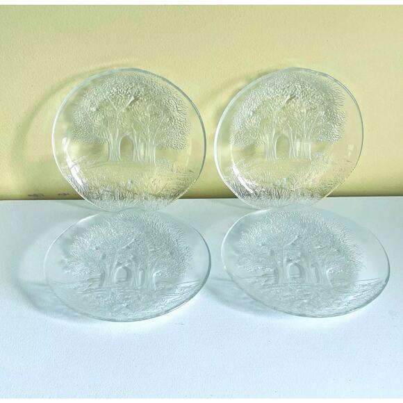 Vtg Glass KOSTA BODA Swedish Handcrafted Etched Plates Salad Tree Flowers Plate - Picture 6 of 8